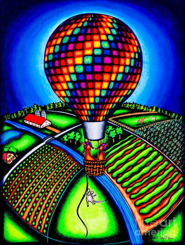 Balloons Art Print featuring the drawing Hot Air Kats by Laurie Tietjen