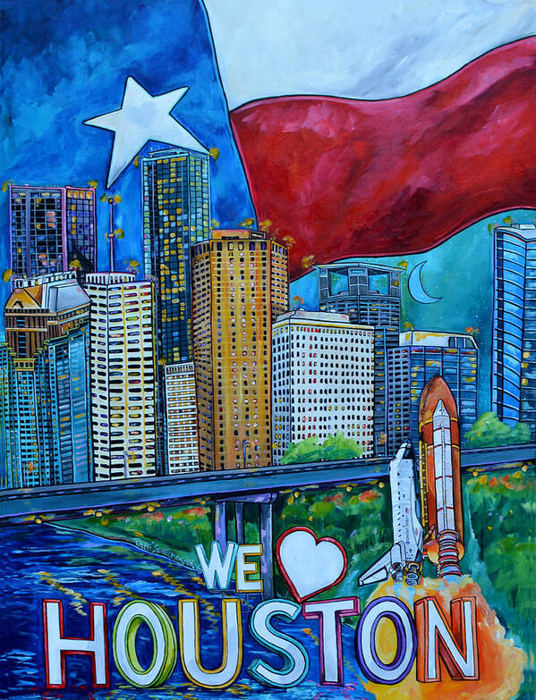 Houston Art Print featuring the painting Houston Montage by Patti Schermerhorn