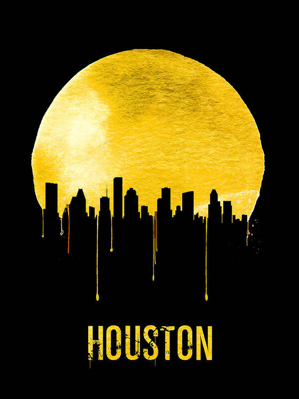 Houston Art Print featuring the painting Houston Skyline Yellow by Naxart Studio