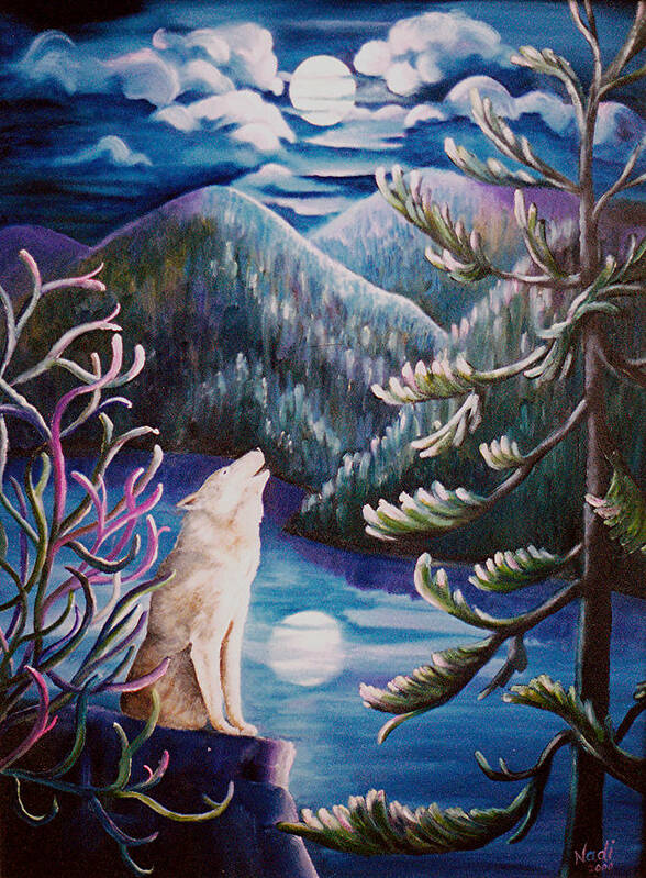 Wolf Art Print featuring the painting Howlin' the Blues by Renate Wesley