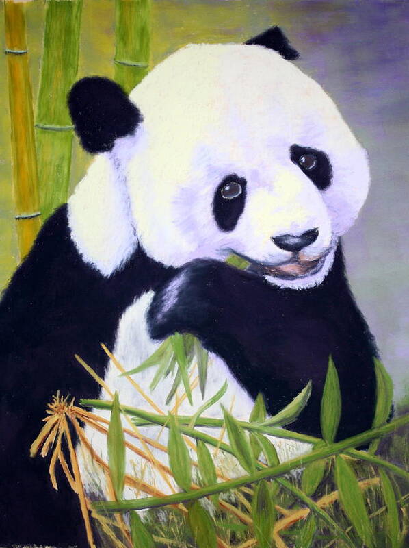 Animal Art Print featuring the painting Hungry Panda by Nancy Jolley