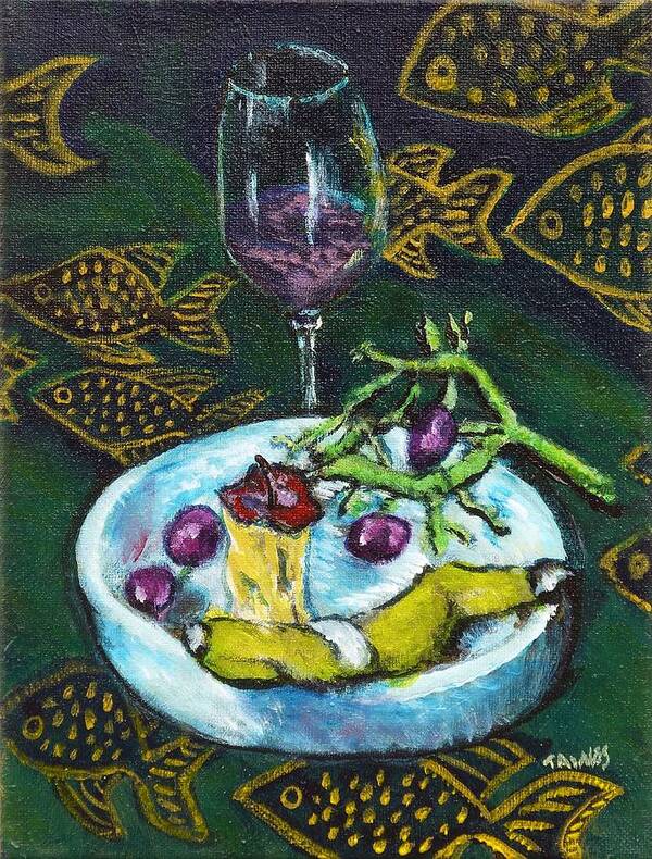 Wine Art Print featuring the painting I Ate My Still Life by Dennis Tawes