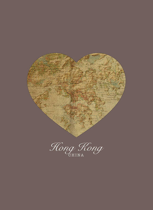 Heart Art Print featuring the mixed media I Heart Hong Kong Street Map Love Series No 101 by Design Turnpike