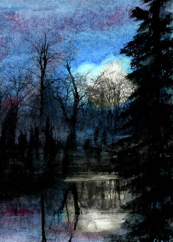 Ice Art Print featuring the mixed media Ice Pond Moonrise by R Kyllo