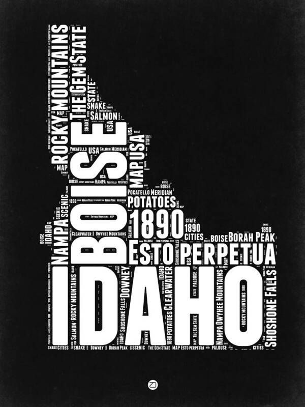  Art Print featuring the digital art Idaho Black and White Map by Naxart Studio