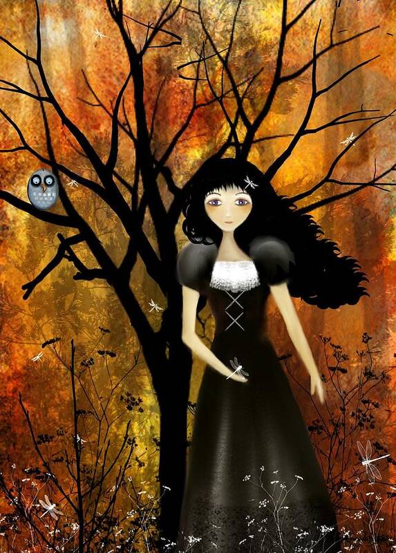 Goth Girl Art Print featuring the digital art In An Autumn Forest by Charlene Zatloukal