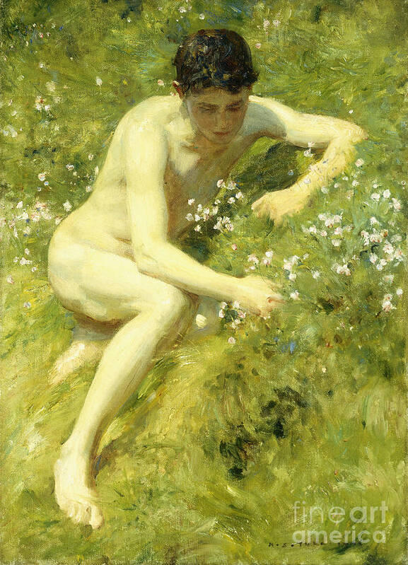 Countryside Art Print featuring the painting In the Meadow, 1906 by Henry Scott Tuke by Henry Scott Tuke