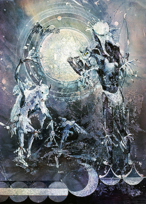 Indian Spirit Art Print featuring the painting Indian Spirit Lunar Dance by Connie Williams
