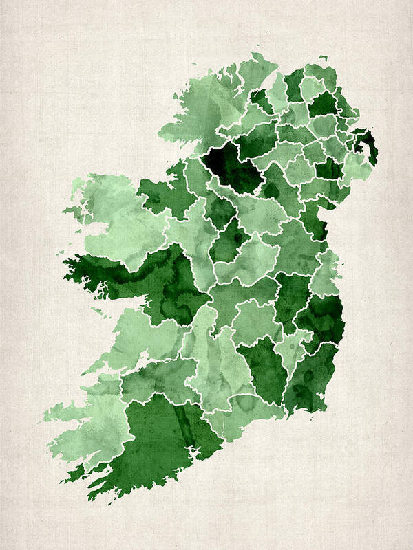 Ireland Map Art Print featuring the digital art Ireland Watercolor Map by Michael Tompsett