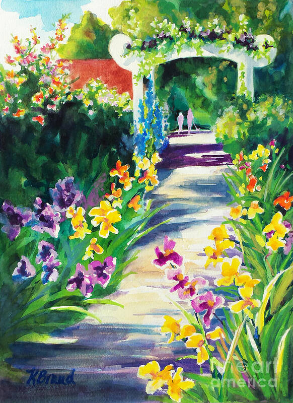 Paintings Art Print featuring the painting Iris Garden Walkway  by Kathy Braud