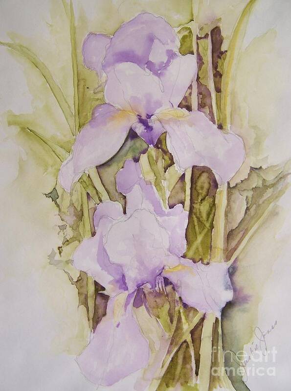 Irises Art Print featuring the painting Irises by Jackie Mueller-Jones