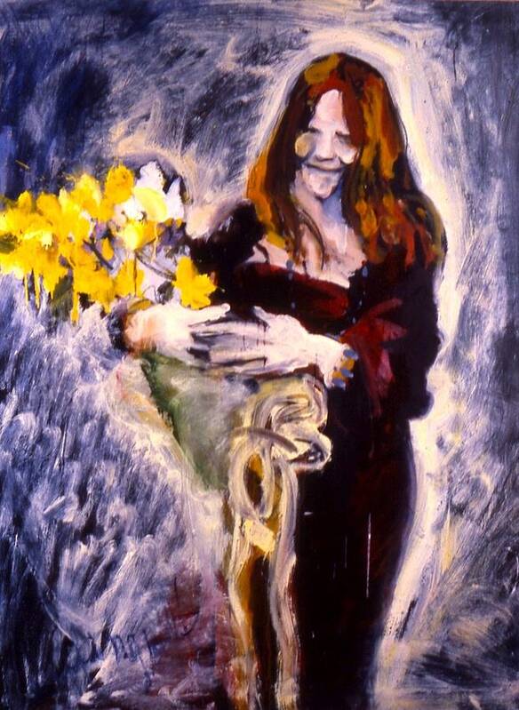 Janis Joplin Art Print featuring the painting Janis with Yellow Roses by Les Leffingwell
