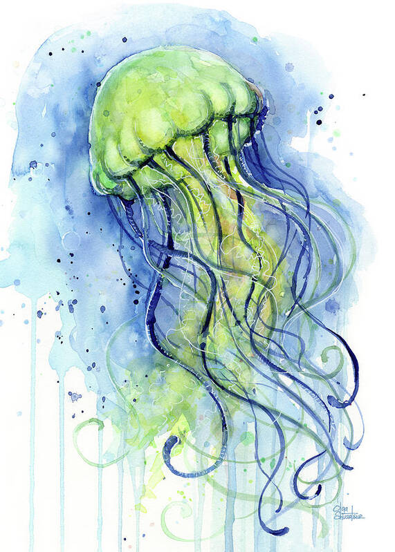 Watercolor Jellyfish Art Print featuring the painting Jellyfish Watercolor by Olga Shvartsur