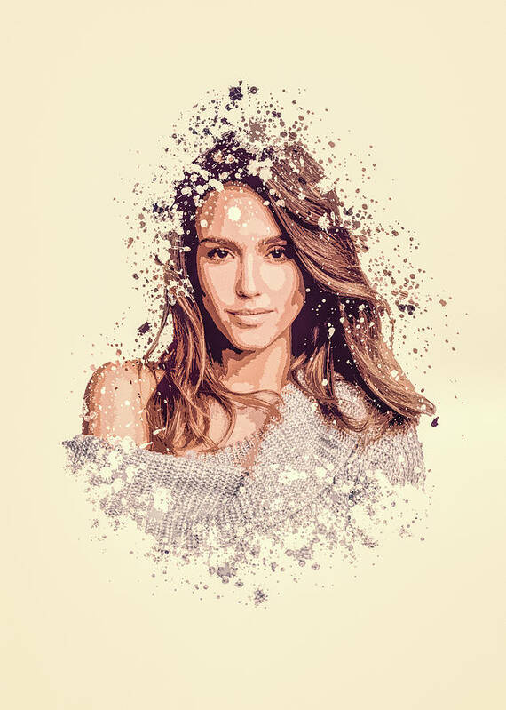 Jessica Alba Art Print featuring the painting Jessica Alba splatter painting by Milani P