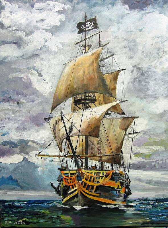 Ocean Art Print featuring the painting Jolly Roger by Mike Benton