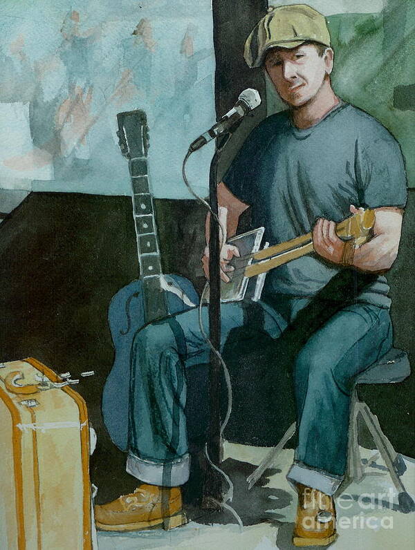 Musician Art Print featuring the painting Jon Short-Have Blues will Travel by Lynn Babineau