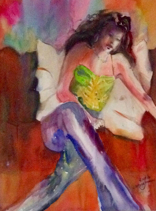Women Art Print featuring the painting Karini in Blue Jeans #1 by Carole Johnson