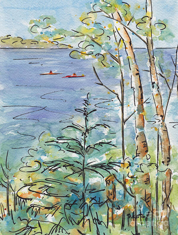 Impressionism Art Print featuring the painting Kayaks On The Lake by Pat Katz