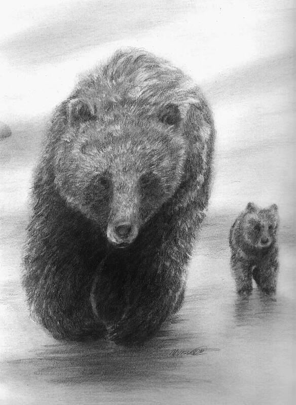 Grizzly Bear Art Print featuring the drawing Keep up by Meagan Visser