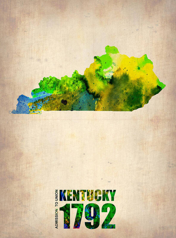 Kentucky Art Print featuring the painting Kentucky Watercolor Map by Naxart Studio