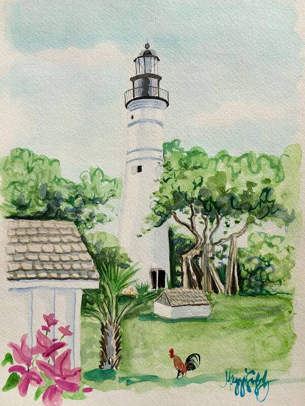 Lighthouse Art Print featuring the painting Key West Lighthouse by Maggii Sarfaty