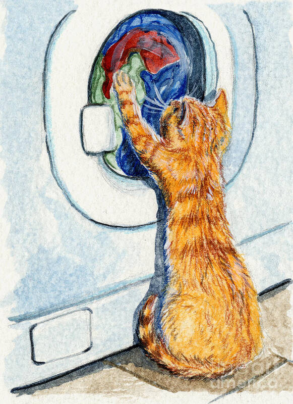 Washing Machine Art Print featuring the painting Kitten and Washing machine 204 by Svetlana Ledneva-Schukina
