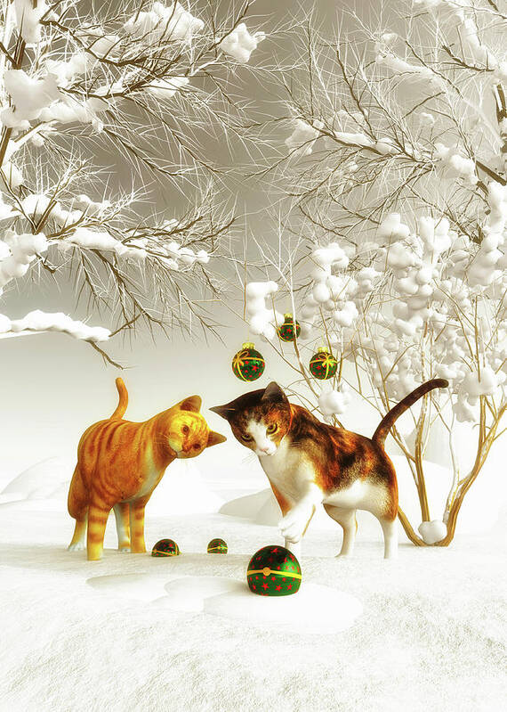 Cat Art Print featuring the painting Kittens at Christmas by Jan Keteleer