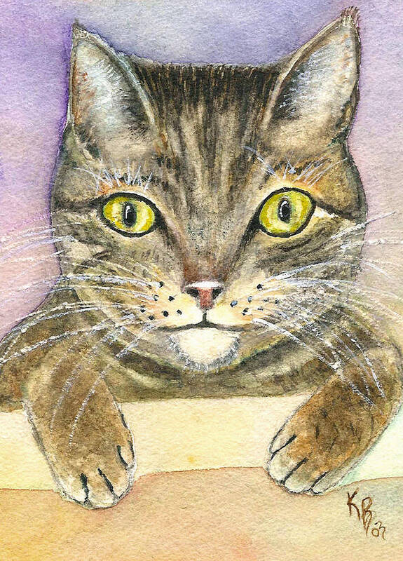 Cat Art Print featuring the painting Kitty by Karen Fleschler