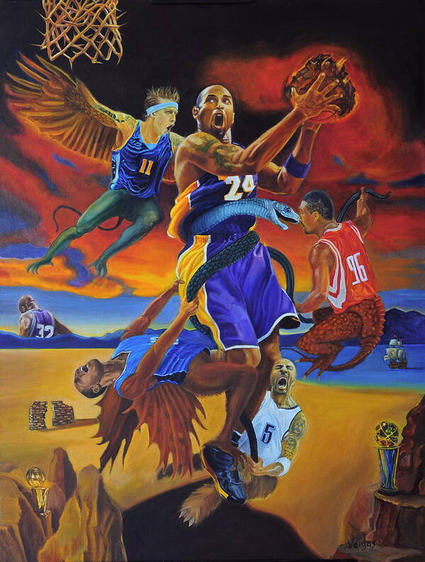 Kobe Bryant Art Print featuring the painting Kobe Defeating The Demons by Luis Antonio Vargas