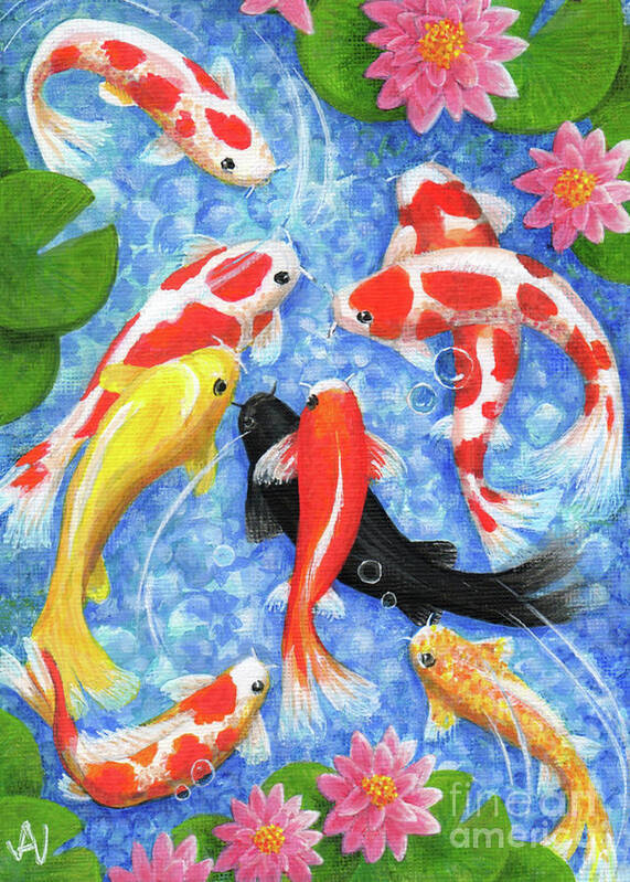 Feng Shui Art Print featuring the painting Wealth and Blessings Koi Fish - Feng Shui by Julia Underwood