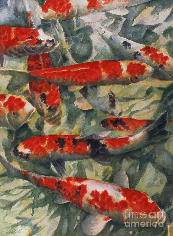 Fish; Swimming; Japanese; Pond; Koi; Karp; Japanese Fish; Water Art Print featuring the painting Koi Karp by Gareth Lloyd Ball