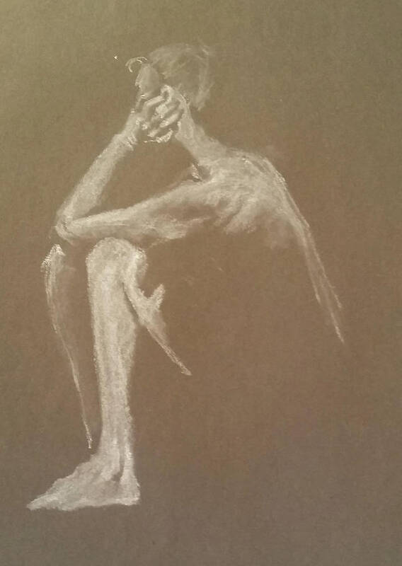 Figure Drawing Art Print featuring the drawing Kroki 2015 06 18_9 Figure Drawing White Chalk by Marica Ohlsson