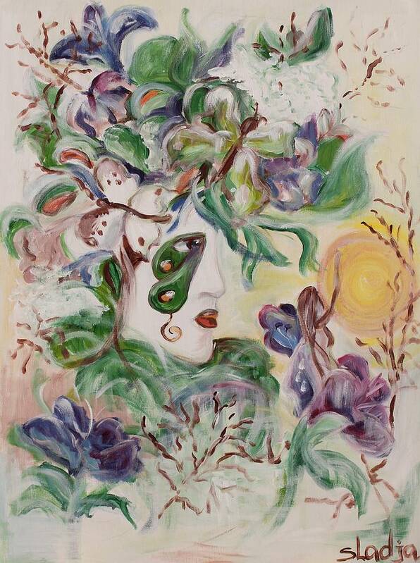 Floral Art Print featuring the painting Lady butterfly by Sladjana Lazarevic