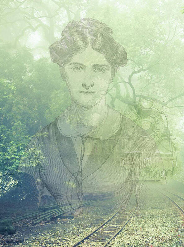 Ghostly Art Print featuring the mixed media Lady On The Tracks by Digital Art Cafe