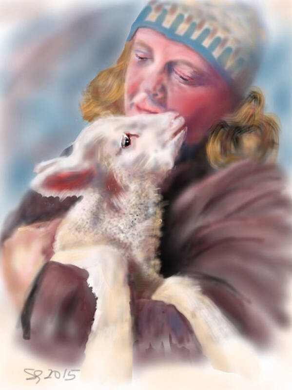 Spring Art Print featuring the painting Lambie Love by Susan Sarabasha