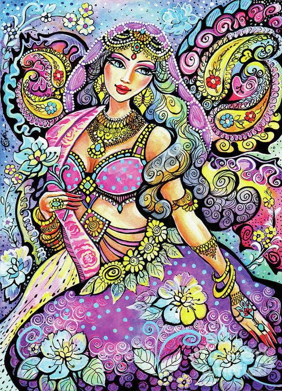 Indian Dancer Art Print featuring the painting Purple Paisley Flower by Eva Campbell