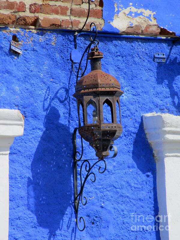 San Jose Del Cabo Art Print featuring the photograph Lantern On Blue Wall by Randall Weidner