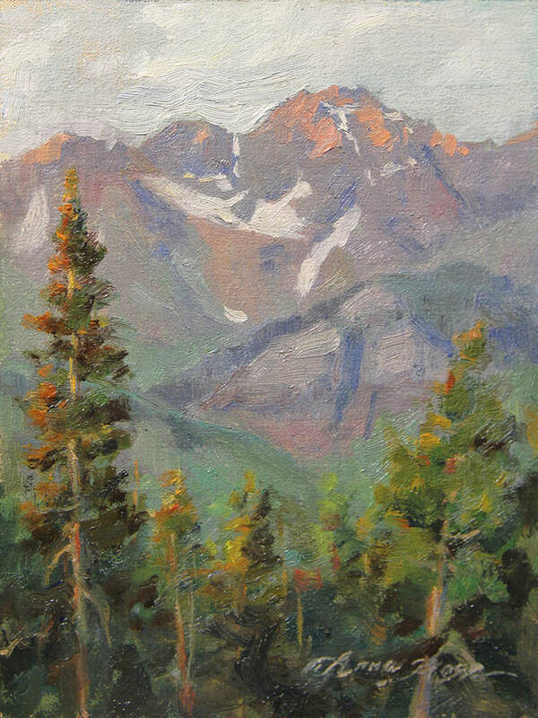 Mountain Village Art Print featuring the painting Last Light in Mountain Village Plein Air by Anna Rose Bain