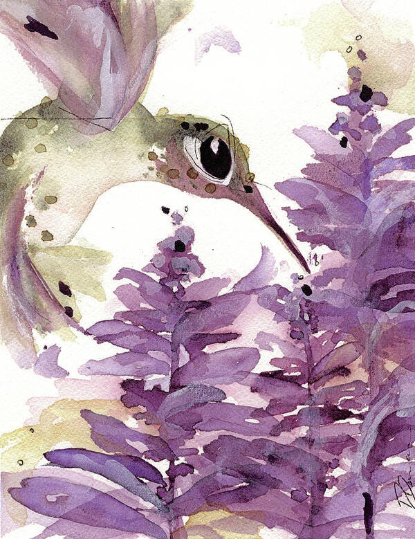 Hummingbird Art Print featuring the painting Lavender Hummer by Dawn Derman