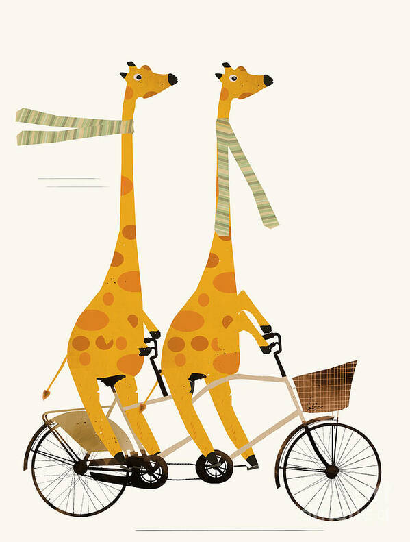 Tandem Bikes Art Print featuring the painting Lets Tandem Giraffes by Bri Buckley