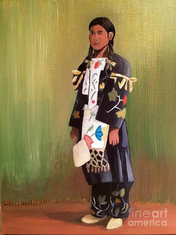 Ojibwe Art Print featuring the painting Little Ojibwe Girl by Jennefer Chaudhry