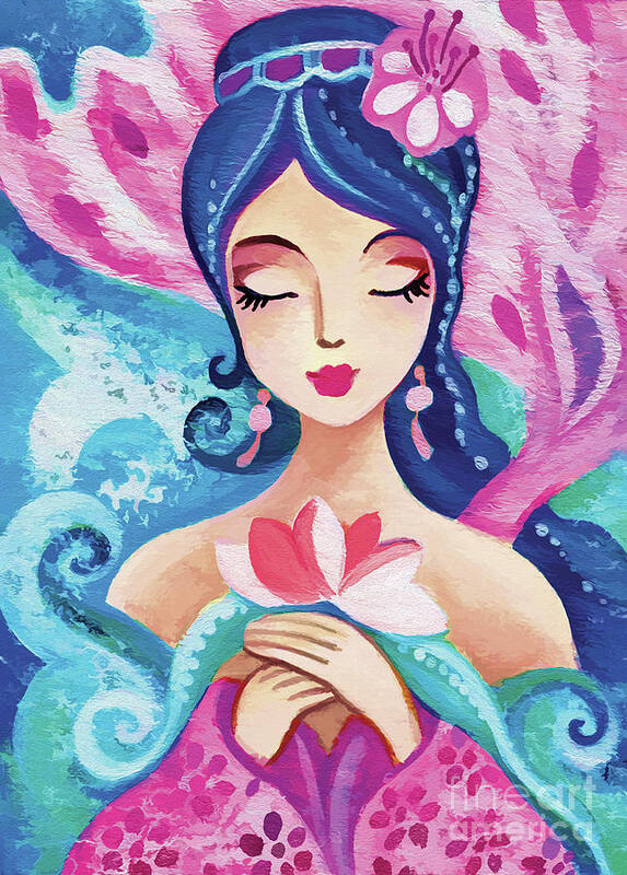 Sea Goddess Art Print featuring the painting Little Quan Yin Mermaid by Eva Campbell