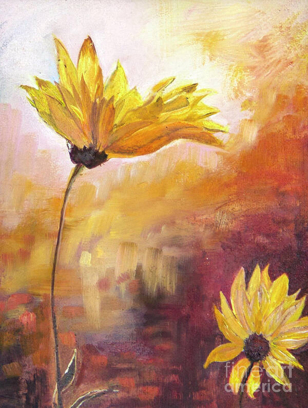 Sunflowers Art Print featuring the painting Little Sister by Nila Jane Autry