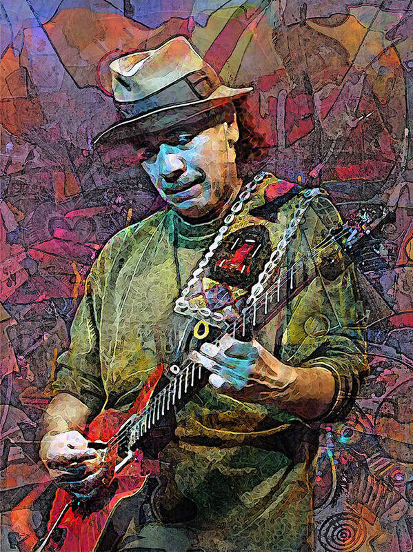 Carlos Santana Art Print featuring the mixed media Live Your Light by Mal Bray