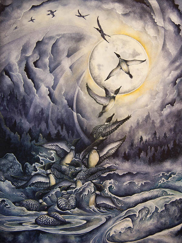 Moon Art Print featuring the painting Loonar Eclipse by Christina Meeusen