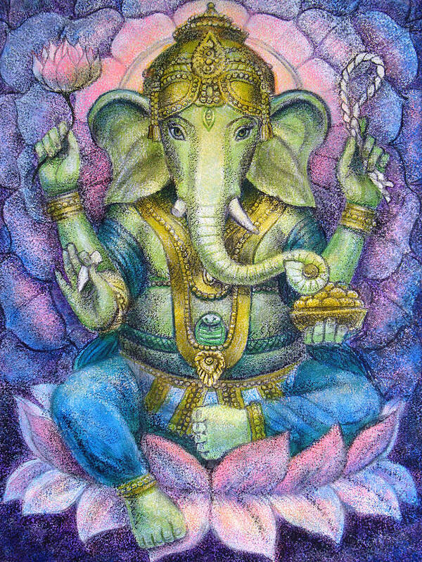 Lord Ganesha Art Print featuring the painting Lotus Ganesha by Sue Halstenberg