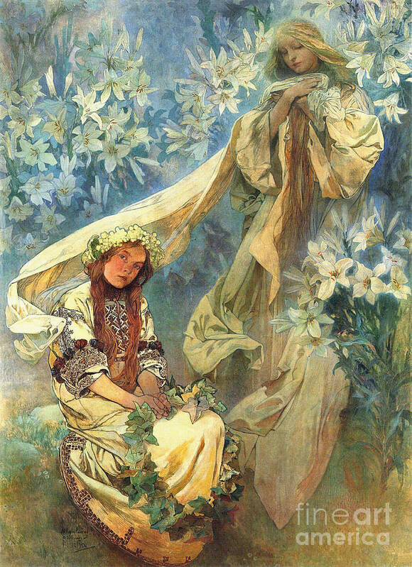 Madonna Lilies 1905 Art Print featuring the photograph Madonna of the Lilies 1905 by Padre Art