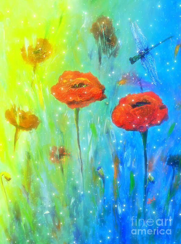 Poppy Art Print featuring the painting Magical Dragonfly by Claire Bull