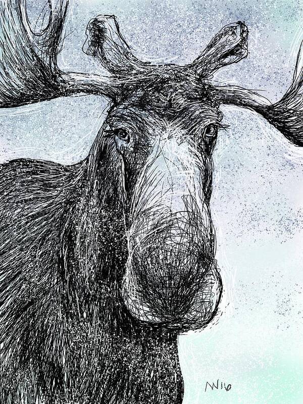 Moose Art Print featuring the digital art Maine Moose by AnneMarie Welsh