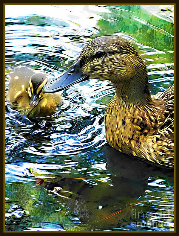 Duck Art Print featuring the photograph Mama and Chick by Leslie Revels